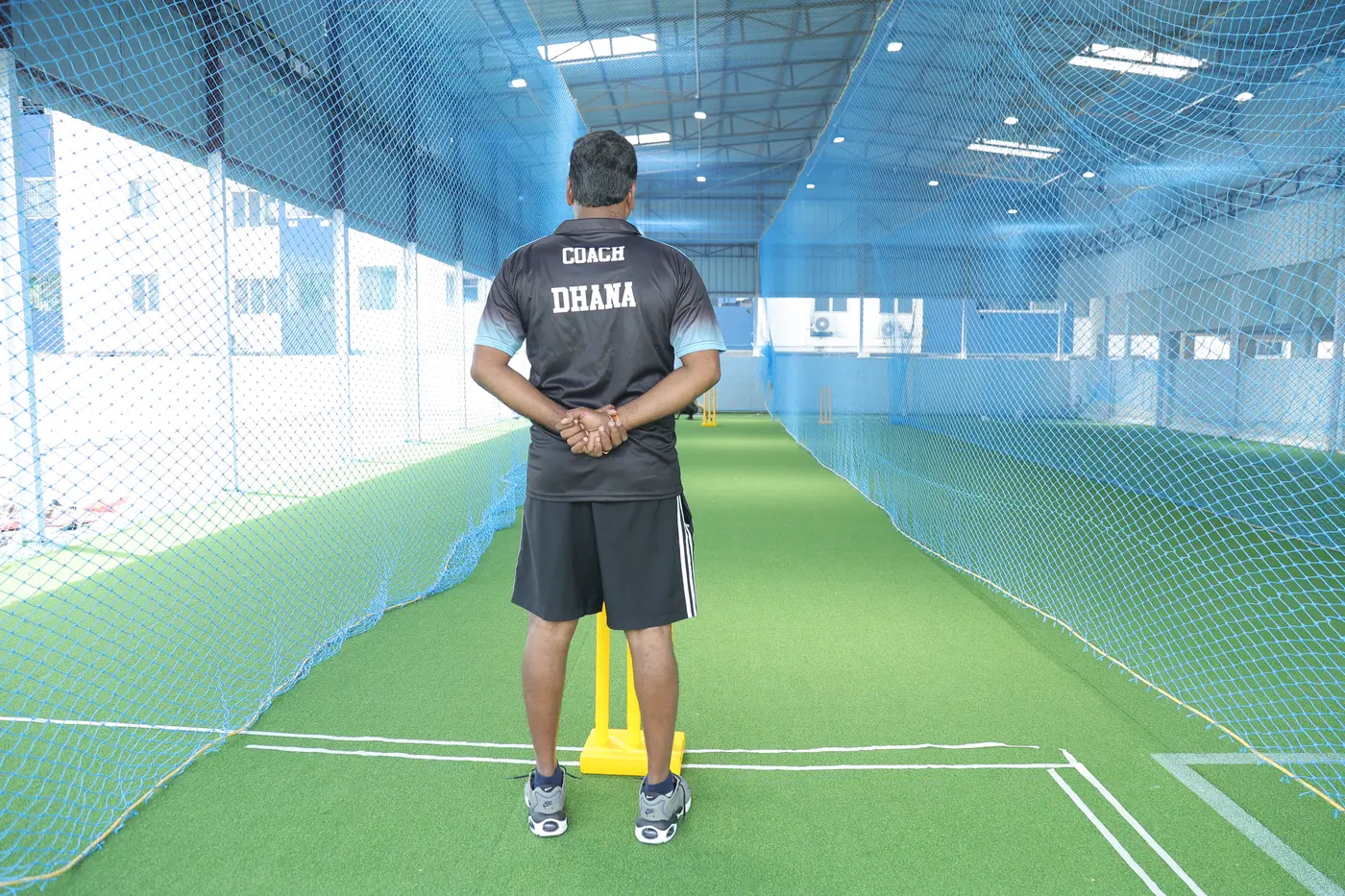 Coach Dhana on a lane at the Medavakkam centre