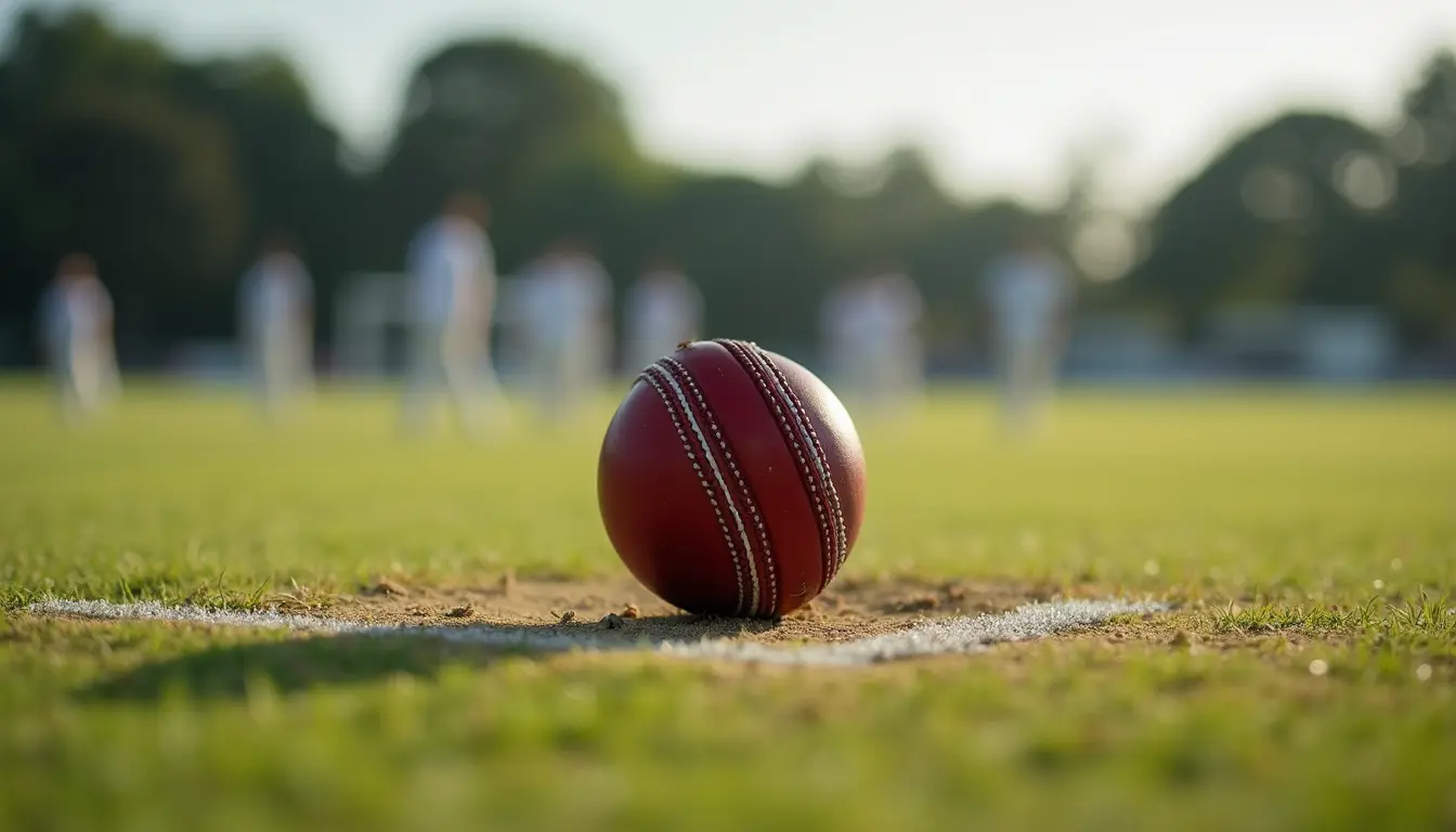 Close-up view of cricket ball on pitch during training session
